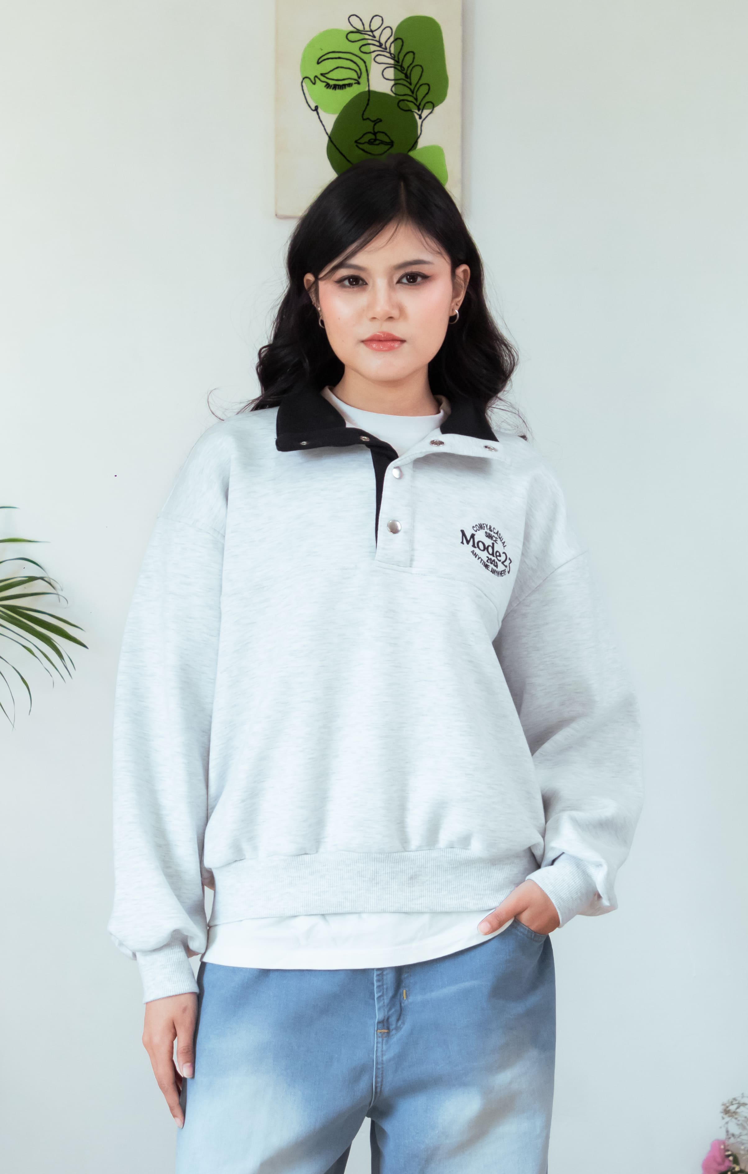 Everyday Snap Button Light- Grey Pullover